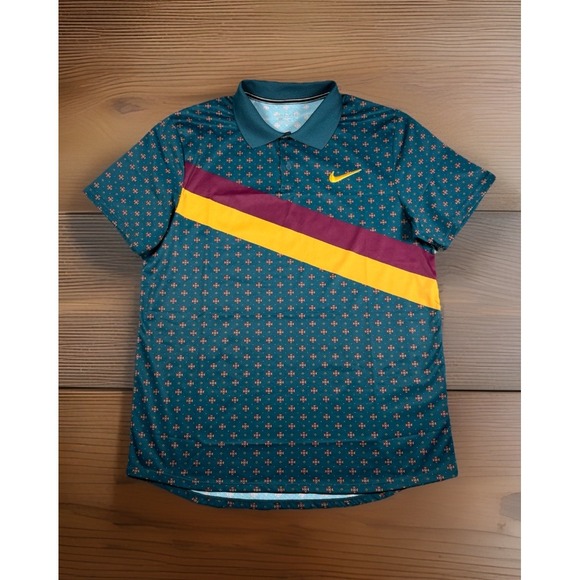 Nike Court Dri-FIT Polo Shirt Mens L Breathable Teal Green Floral Pattern Golf - Picture 1 of 10